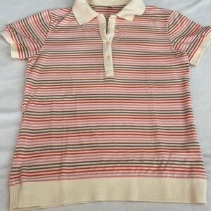 Uniqlo Striped Girls Polo Shirt - Cream, Pink, and Brown